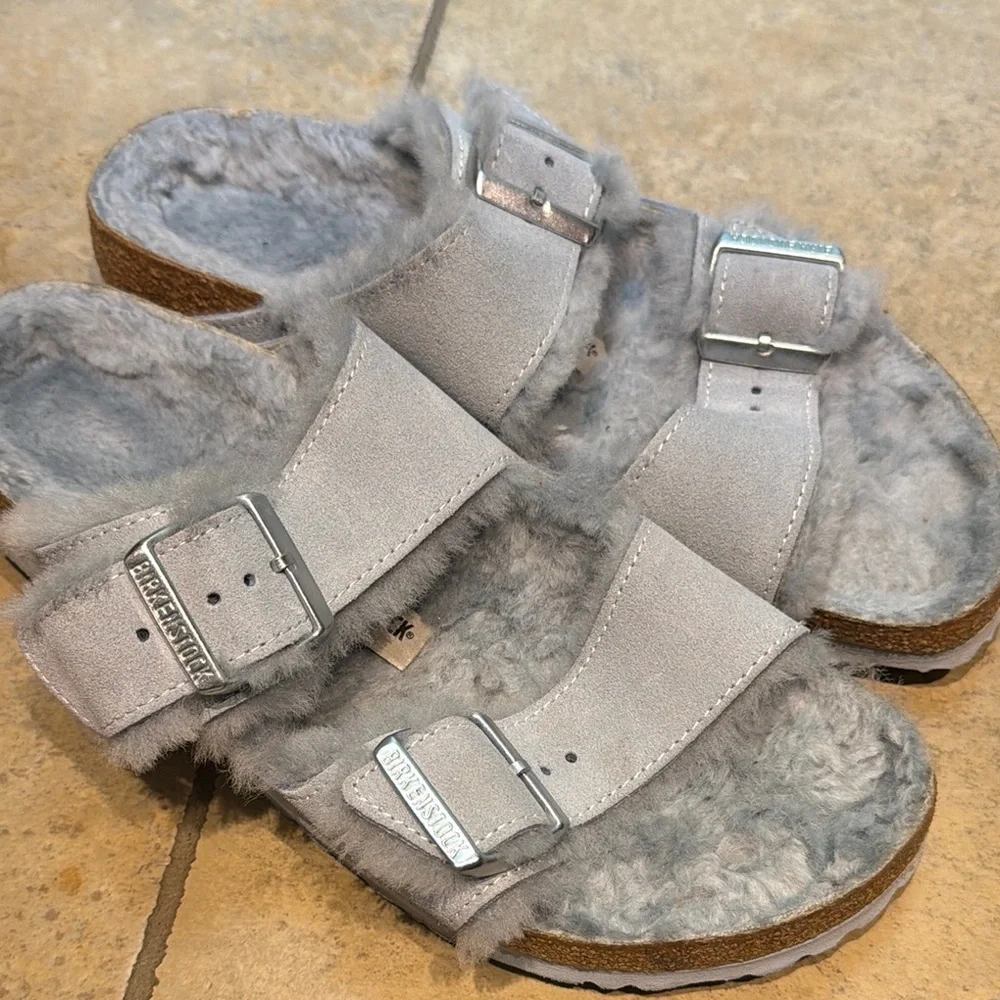 Birkenstock Arizona Shearling Sandals Light Blue